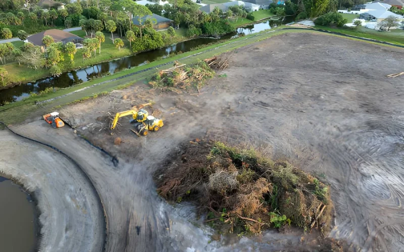Site prep contractor clearing and leveling a lot in Tualatin, OR